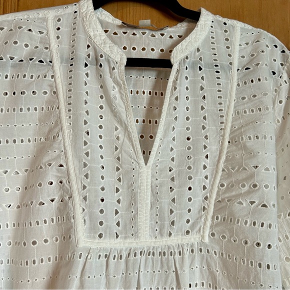 LOFT White Eyelet Cotton Blouse with Ruffle Sleeve Sz XL - Picture 3 of 7